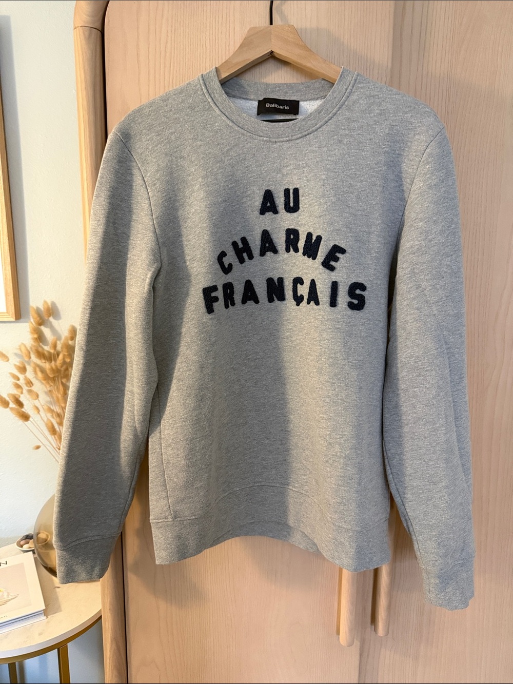 Grey 'Au Charme Français' Pullover Sweatshirt Men’s XS